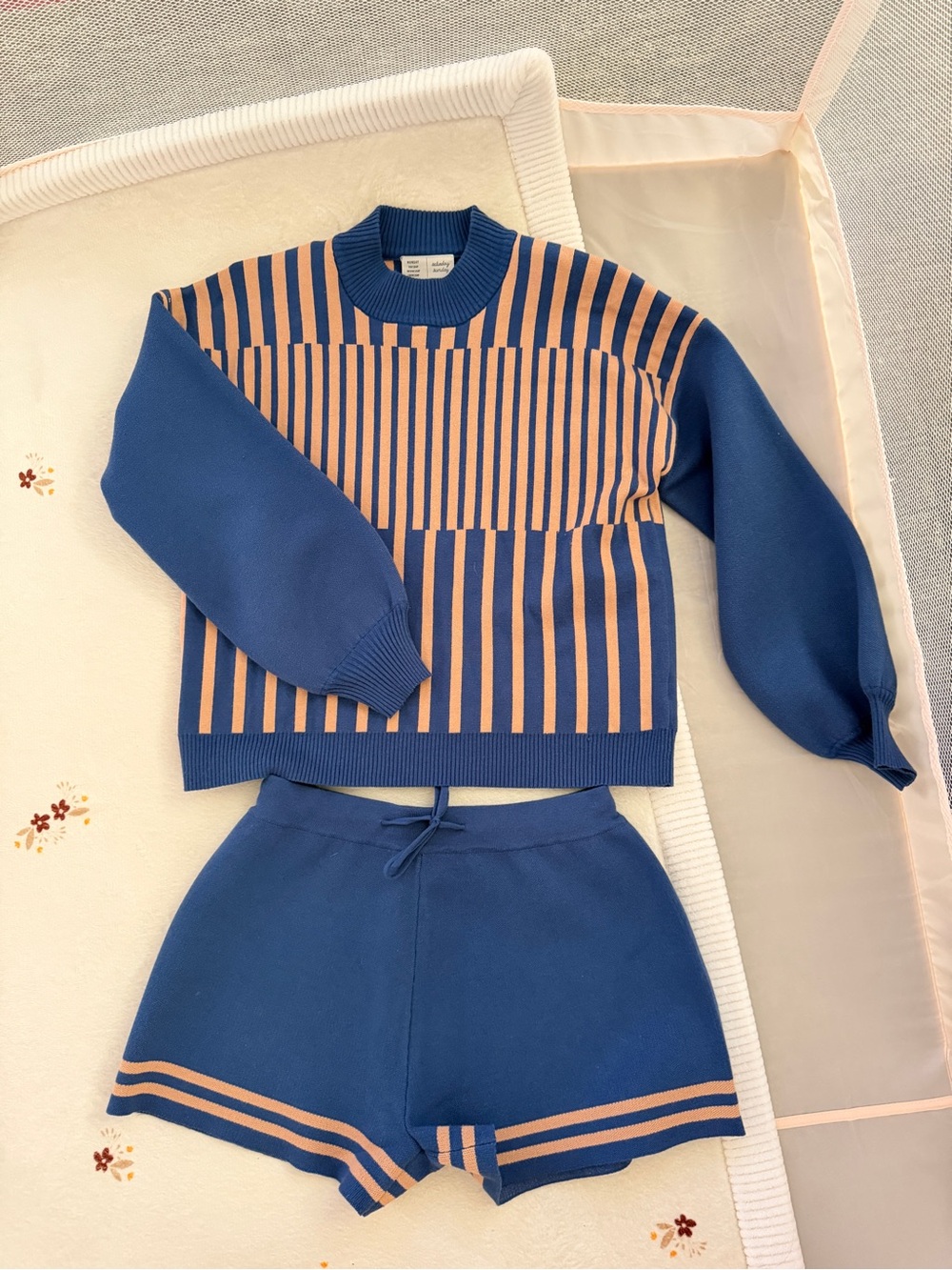 Blue and Peach Stripe Knit Sweater set for Women - Picture 1 of 2